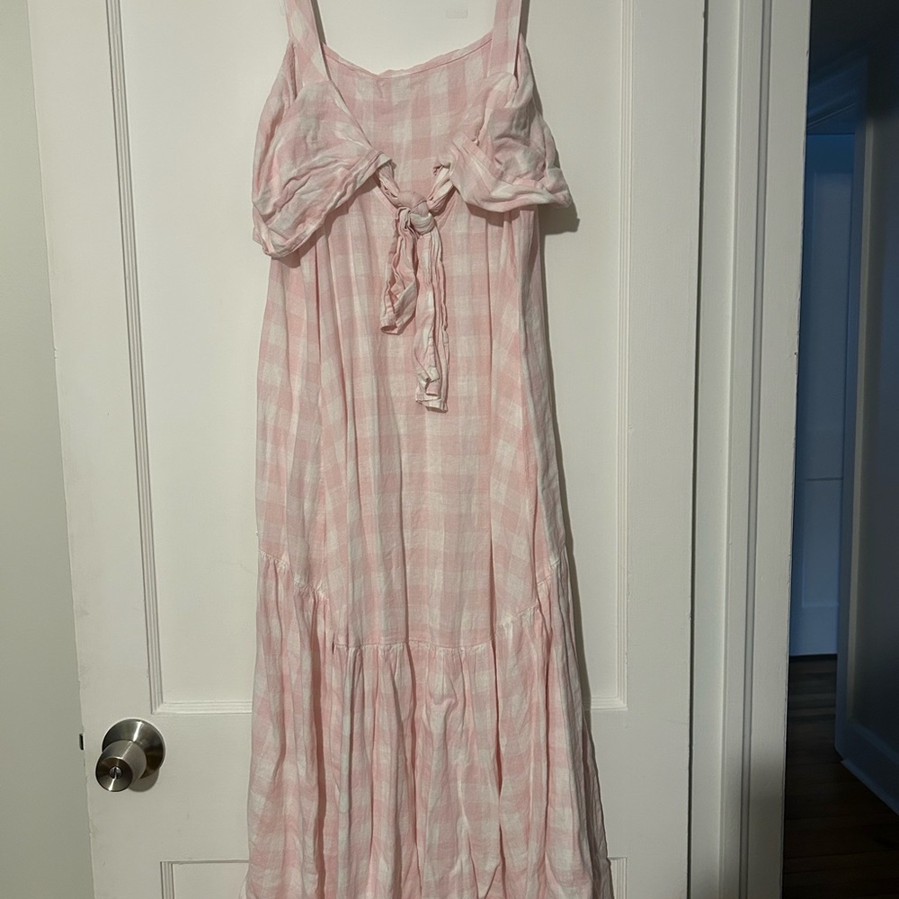 Crown & Ivy Pink and White Checkered Midi Dress